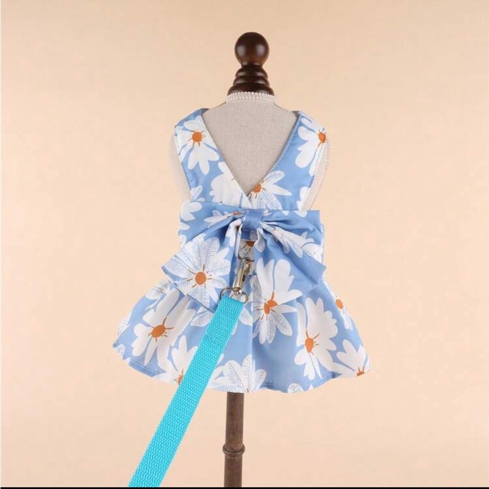🔥Blue Floral Dog Dress Harness with Leash